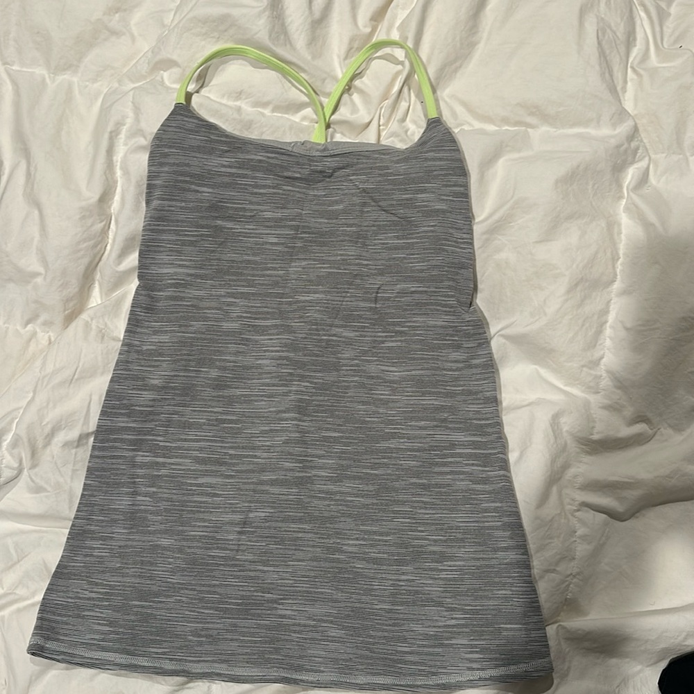 Lululemon tank top grey with green straps and support
